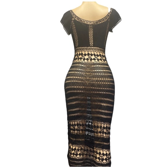 Vintage Y2K SPIGA Crochet Mesh black Dress Goth Grunge Fairy fit S & M/NEW . - Picture 4 of 7